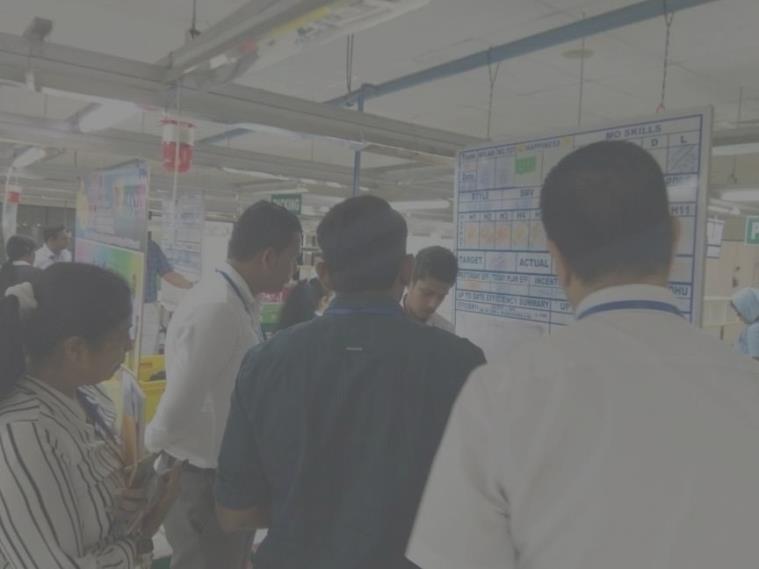 Andon board tracking real-time line status on the factory floor